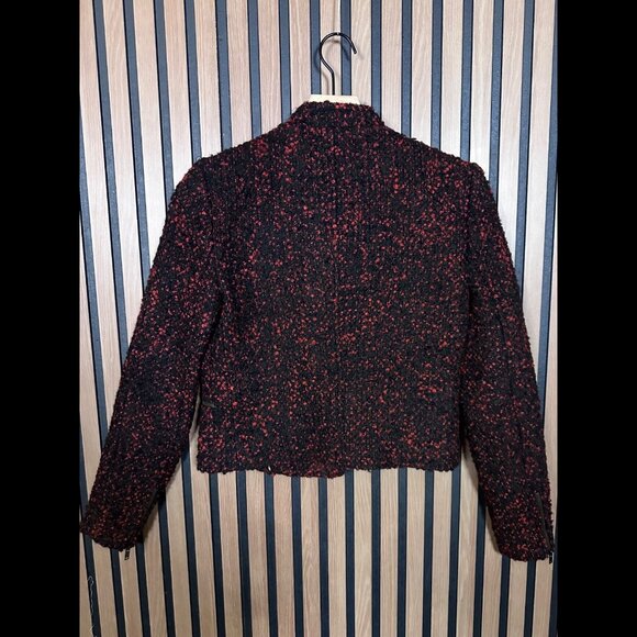 New Banana Republic Jacket 2 / XS Women Black Red Tweed Moto Biker Full Zip Wool - Picture 2 of 9